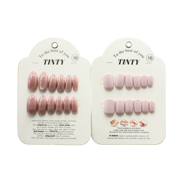 Tinty Glue-On Artificial Nails Size 16 - Adhesive Backing, Easy Application