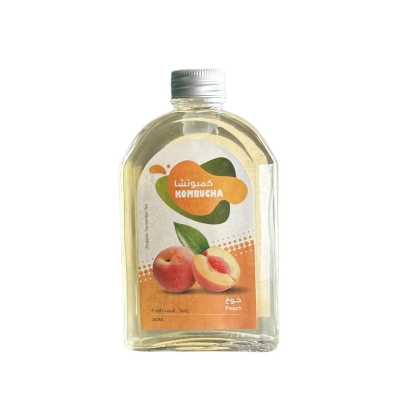Ethkher Peach Kombucha Drink, Probiotic Fermented Tea, 250ml