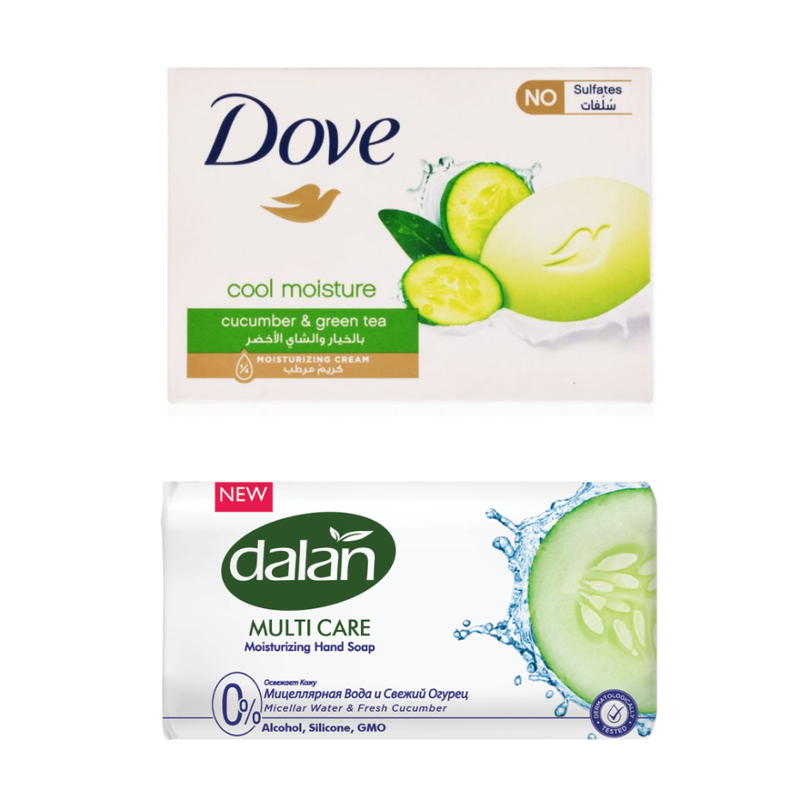 Dove Cucumber & Green Tea Beauty Bar Soap with Dalan Micellar Soap Set