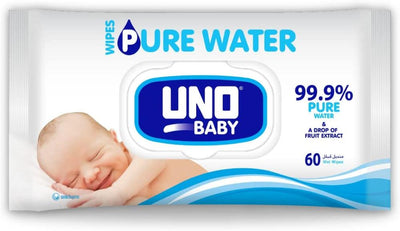 Uno Baby Pure Water Wipes - Gentle, Safe, Newborns 60 Pcs