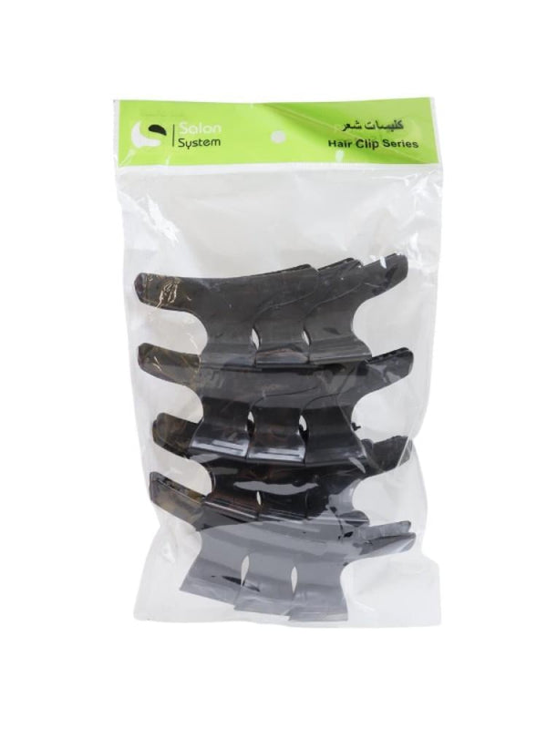 Salon System Hair Clips - Black Plastic, 12 pcs