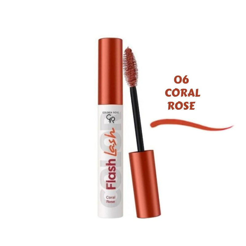 Golden Rose Flash Lash Color Mascara, Waterproof, No. 06 Coral Rose, 9ml
