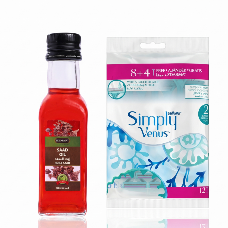 Hair Removal Care Kit with Cyperus Oil and Razors - 125ml and 12 Count