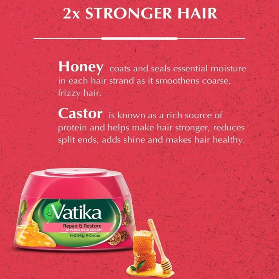 Vatika Hair Styling Cream with Honey & Castor for Hair Repair & Shine 210ml