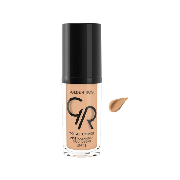 Golden Rose 2-in-1 Total Cover Foundation and Concealer, Light Beige 12, 30 ml