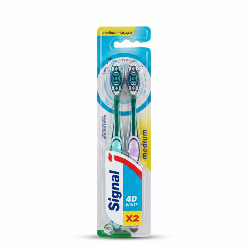 Best Toothbrush for Whitening Medium Bristles Stain Removal 4D 2 Pieces Signal