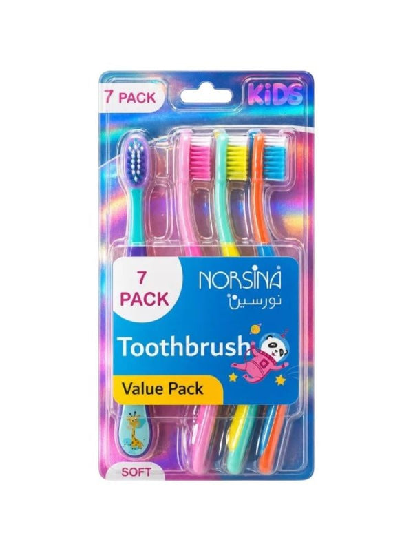 Toothbrush Set Soft Bristles Children 7-Piece Assorted Colours Norsina