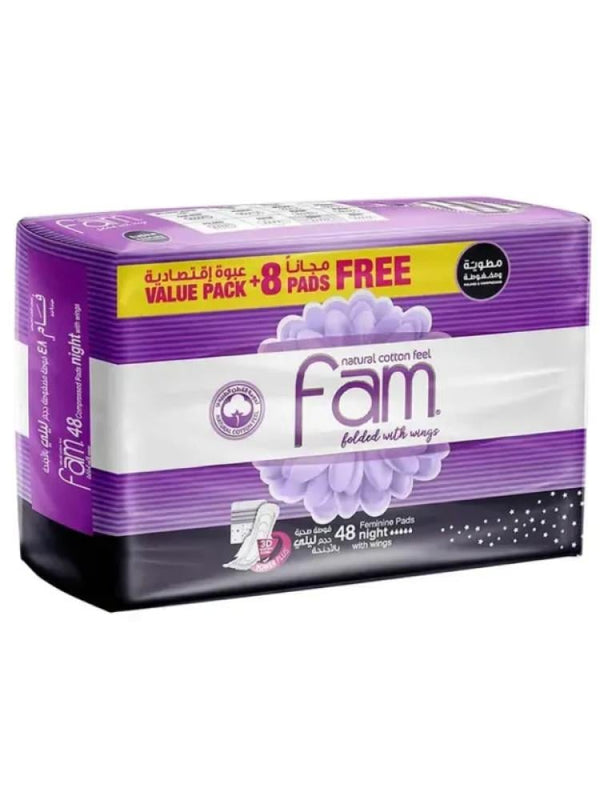 Fam Maxi Pads with Folded Wings - Night - 48 Count