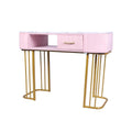 Salon System Pink Manicure Table with White Top & Gold Legs