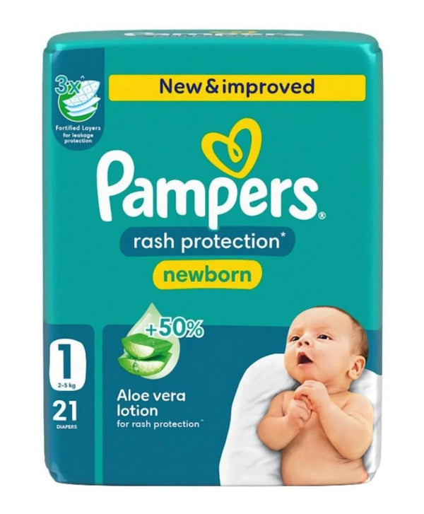 Pampers Diapers Taped Rash Protection Newborn Size 1 21 Count