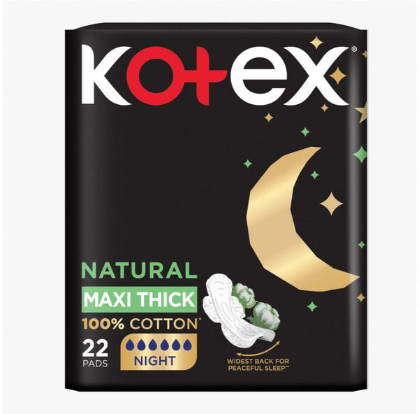 Kotex Natural 100% Cotton Maxi Protect Thick Night Pads 22 Pcs