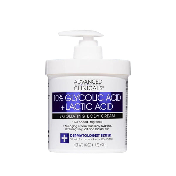 Advanced Clinicals Glycolic & Lactic Acid Body Scrub Cream 10% AHA 454g