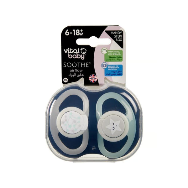 Vital Baby Air Flow Pacifier, Soft Touch, 6-18 Months, 2 Pieces