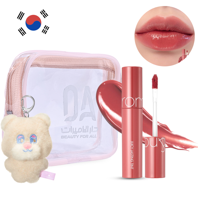 Romand Lip Tint 11 Pink Pumpkin Glossy Long-Lasting Set with Pouch
