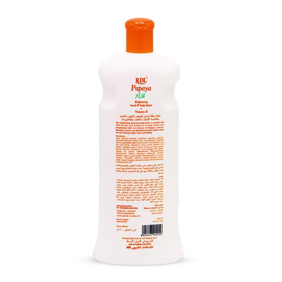 RDL Brightening Hand & Body Lotion with Papaya & Milk for Radiant Skin 600ml