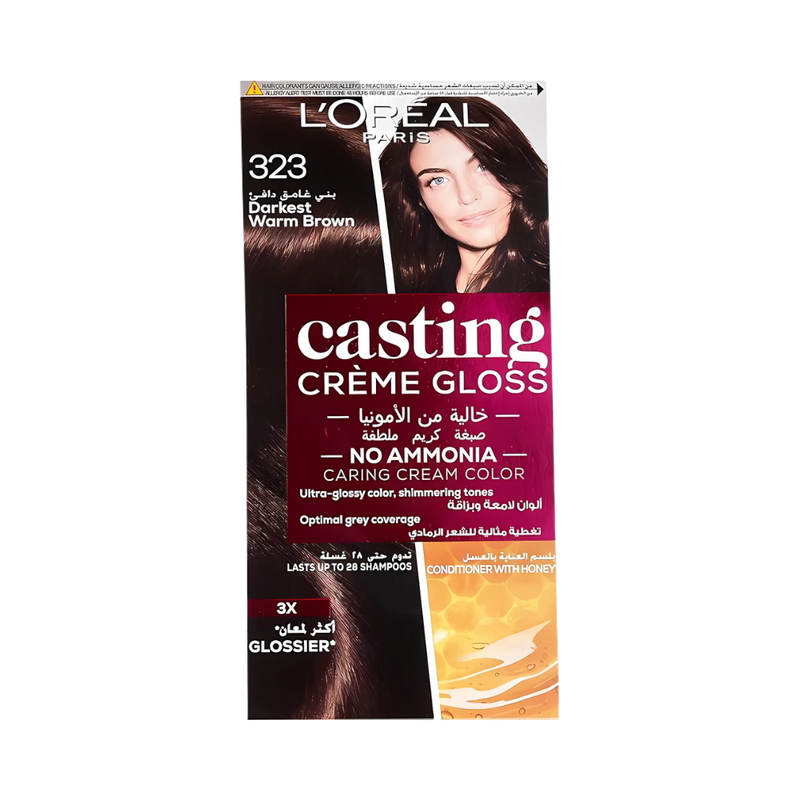 L'Oreal Paris Casting Creme Gloss Hair Dye, 323 Dark Warm Brown, 180 ml