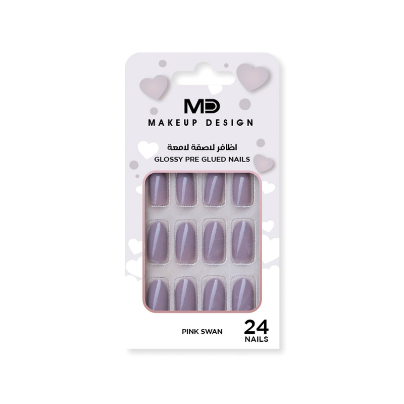 MD Adhesive Nails Pink Swan NG02 with Glitter Glossy Finish