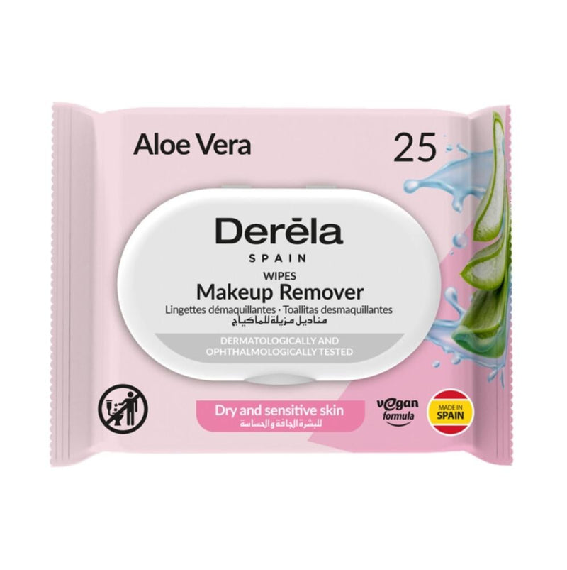 Makeup Remover Wipes Sensitive Skin Gentle Aloe Vera Derella 25 Pieces