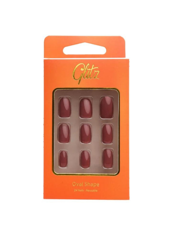 Glitz Chestnut Self-Adhesive Fake Nails - 24 Pieces
