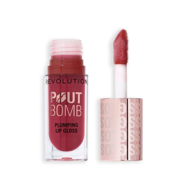 Revolution Pout Bomb Plumping Lip Gloss, Vitamin E, High Shine, Rosewood Rose Pink
