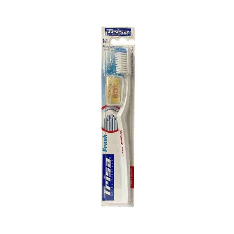 Trisa Medium Bristle Toothbrush with Anti-Slip Handle, White/Blue