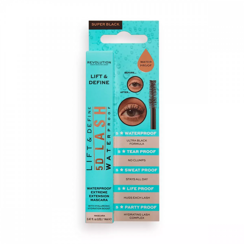 Revolution 5D Lash Waterproof Mascara, Volumizing, Lengthening, Black, 14ml