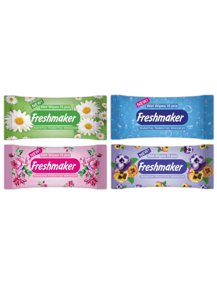 Freshmaker Floral Wet Wipes, Alcohol-Free, 15 Wipes