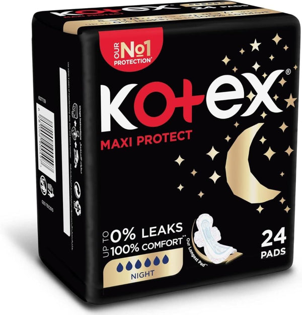 Night Sanitary Pads Maxi Protect With Wings Kotex 24 Pcs
