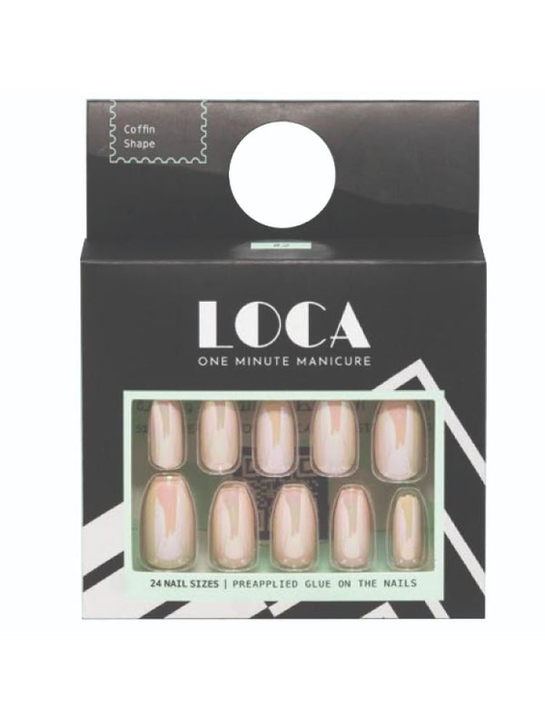 Best Artificial Nails Coffin Pink Chrome Self-Adhesive Luca 24pcs