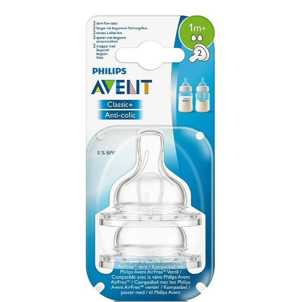 Avent Classic+ Anti-Colic Teats 1 Month+ Slow Flow 2 Pack