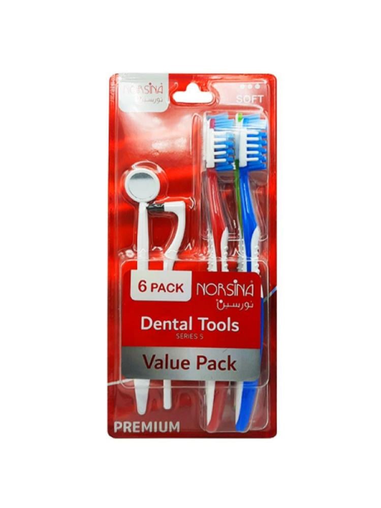 Toothbrush Set 6 Piece Economy Pack with Interdental Tools Norsina