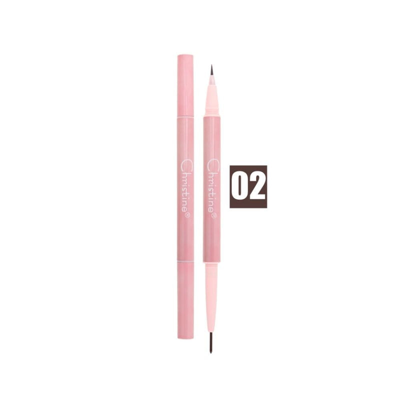 Christine Dual Eyebrow and Eyeliner Pencil, Shade 02 Brown, Double-Ended