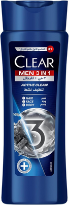 Clear 3 In 1 Shampoo For Men: Active Clean Hair & Body & Face 400ml