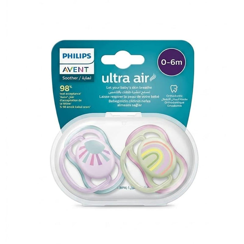 Philips Avent Ultra Air Pacifier 0-6 Months 2 Pack Soothing Orthodontic