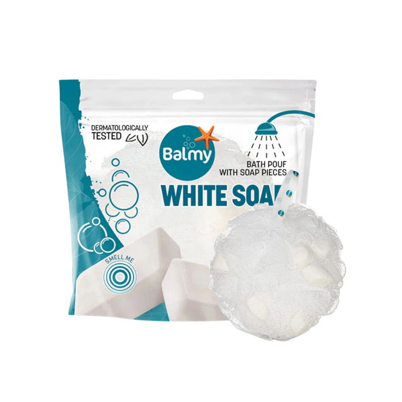 Balmy Bath Loofah with White Soap Bar Exfoliating Sponge Daily Use