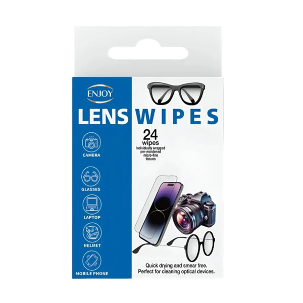 Enjoy Lens Cleaning Wipes, Alcohol-Free, For Eyeglasses and Contact Lenses, 24 Count