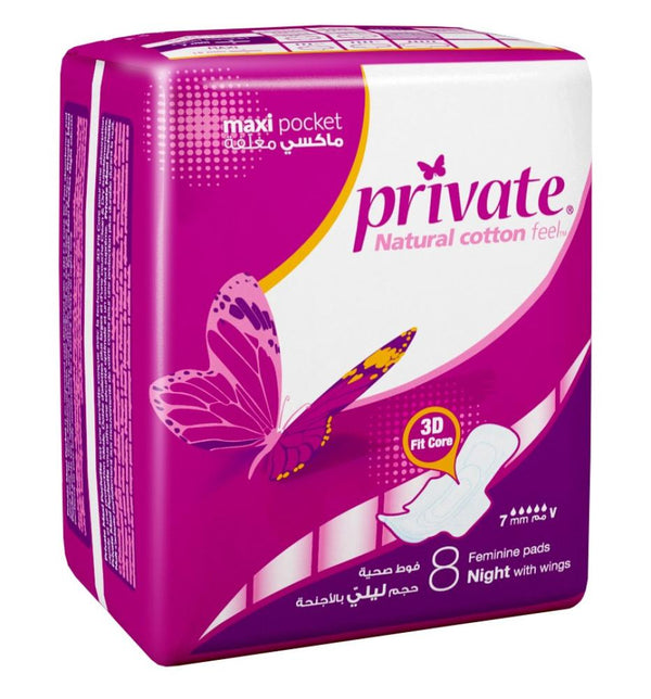 Best Night Sanitary Pads Maxi With Wings Private 8 Pcs