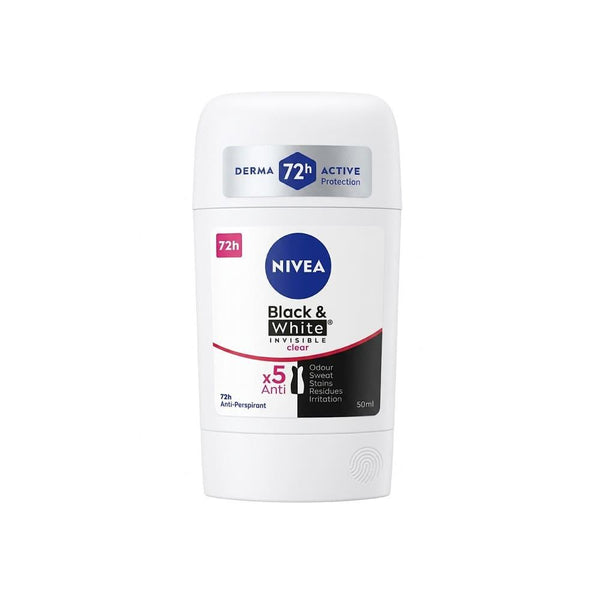 Natural Deodorant Stick Black & White Clear Stain Protection NIVEA 50ml