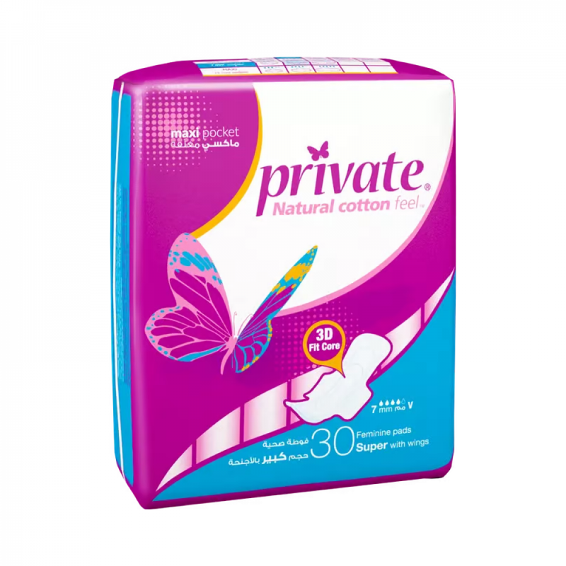 Private Maxi Sanitary Pads Super Size 30 Count Leak Protection