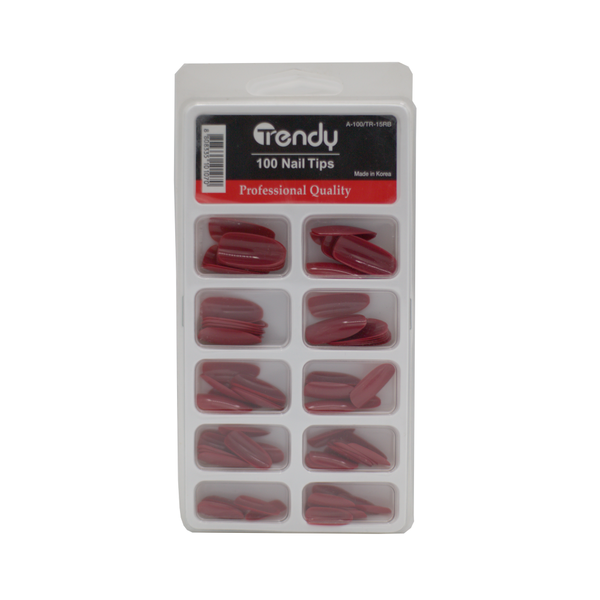 Trendy False Nails Set, 100 Pieces, Red, Model A-100/TR-15BK