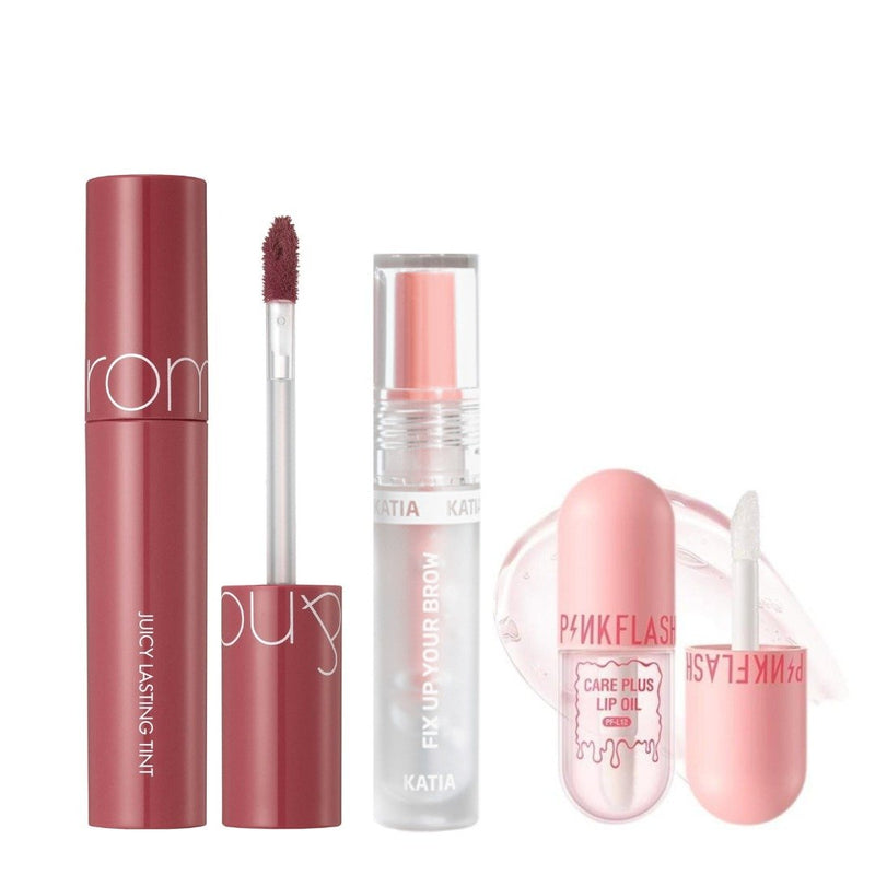 0 Makeup Set - Pink Flash Lip Oil, Katia Eyebrow Mascara, Romand Lip Tint