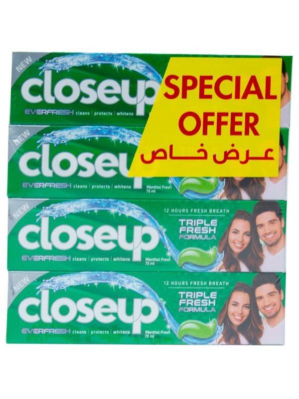 Best Toothpaste for Bad Breath Menthol Refreshing Closeup 4x75ml