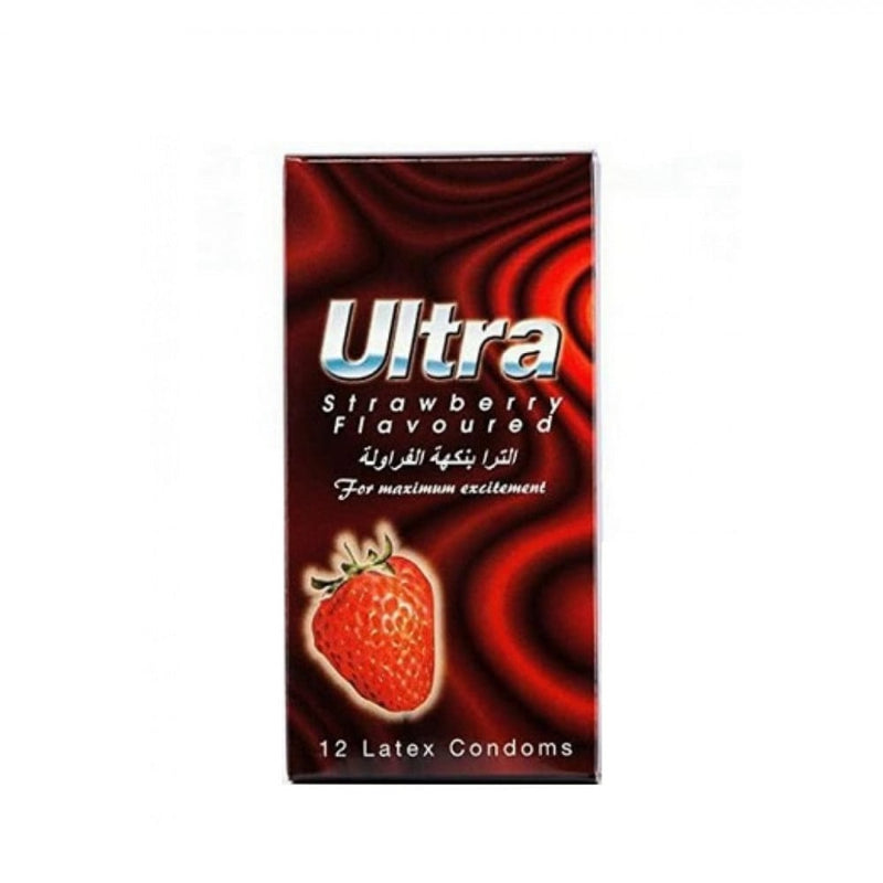 Ultra Strawberry Flavored Condoms 12 Count Latex Lubricated