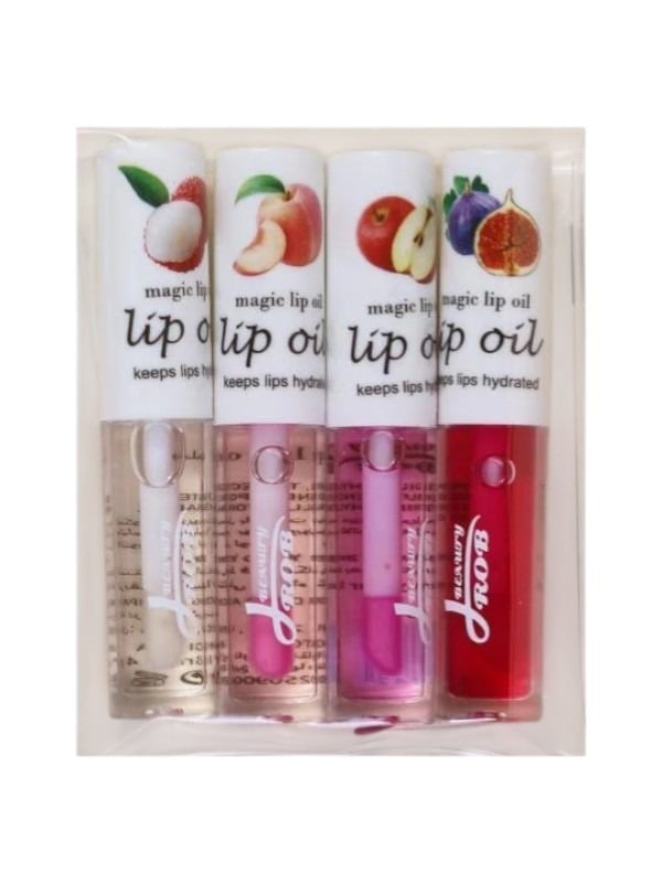 Lip Oil Set - Moisturizing & Glossy Fruit Flavors (4 pcs)