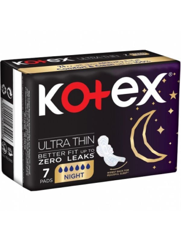 Kotex Ultra Thin Night Pads with Wings Overnight Protection 7 Count