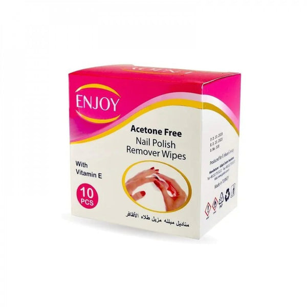 Enjoy Acetone-Free Nail Polish Remover Wipes with Vitamin E & Glycerin, 10 Count