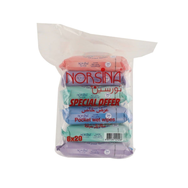 Norsina Assorted Scented Wet Wipes for Personal Hygiene, 20 Count