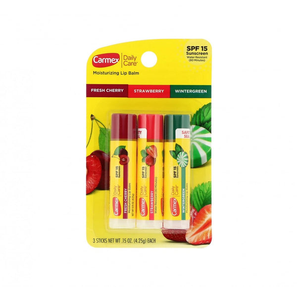 Carmex Daily Care Moisturizing Lip Balm, Protects Against Dryness, 3 x 4.25g