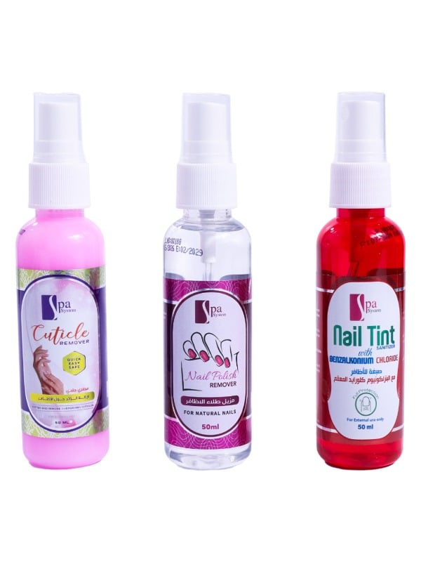 Spa System Nail Care Set - 3 x 50ml (Remover, Strengthener, Cuticle Remover)