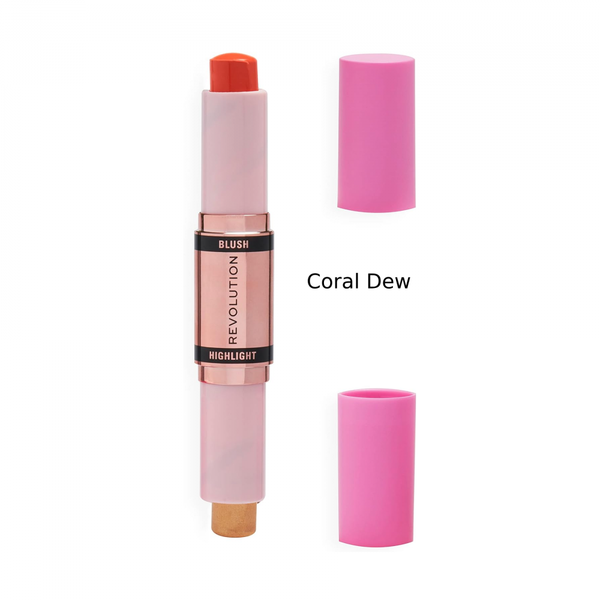Revolution Beauty Coral Duo Blush and Highlighter Stick, 4.3g